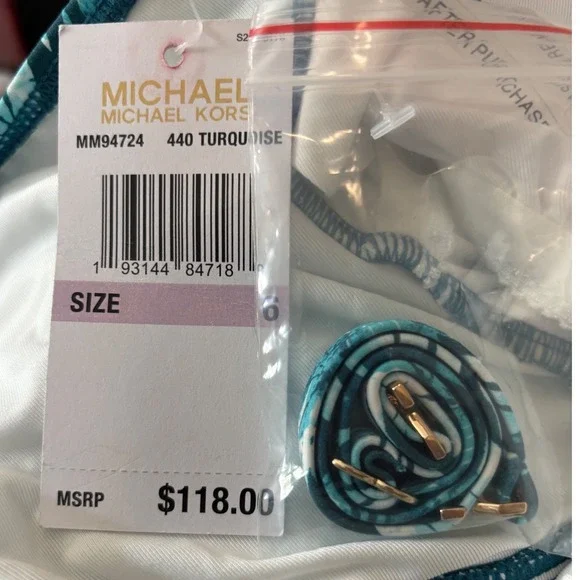 Michael Kors Women's One Shoulder Cutout Swimsuit Turquoise Floral, Size 6 NWT - Picture 10 of 11